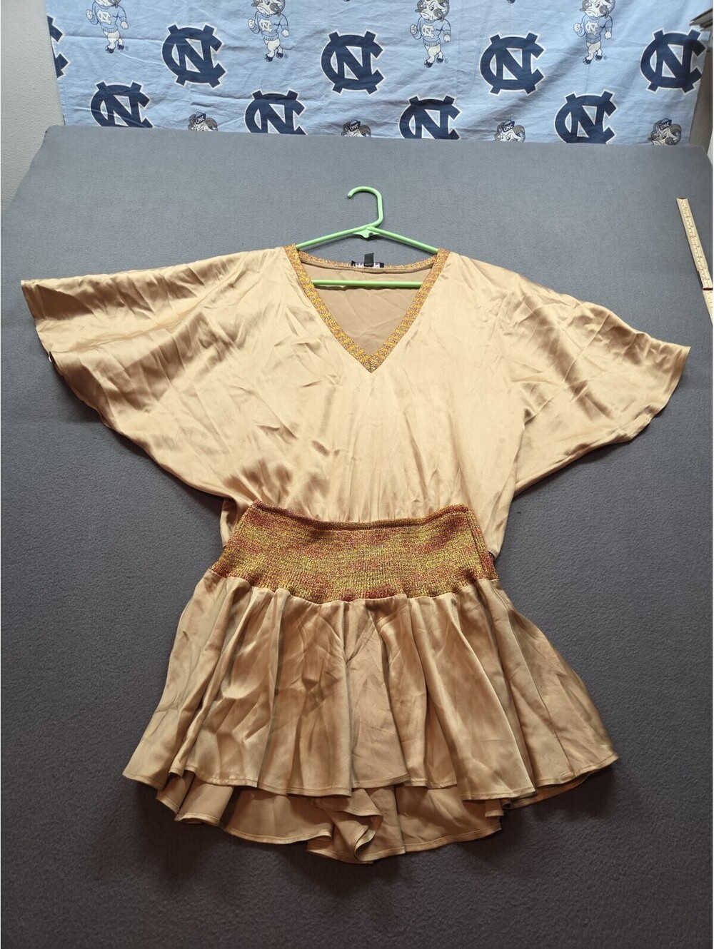 women's vintage gold Bebe Design Lab satin two-piece set size S